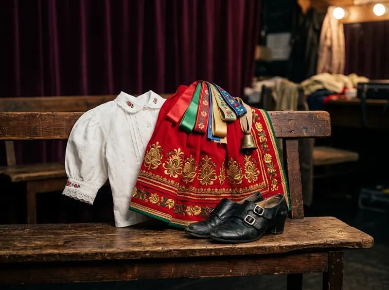 Pormenor de traje de folklore bordado e sapatos de dança